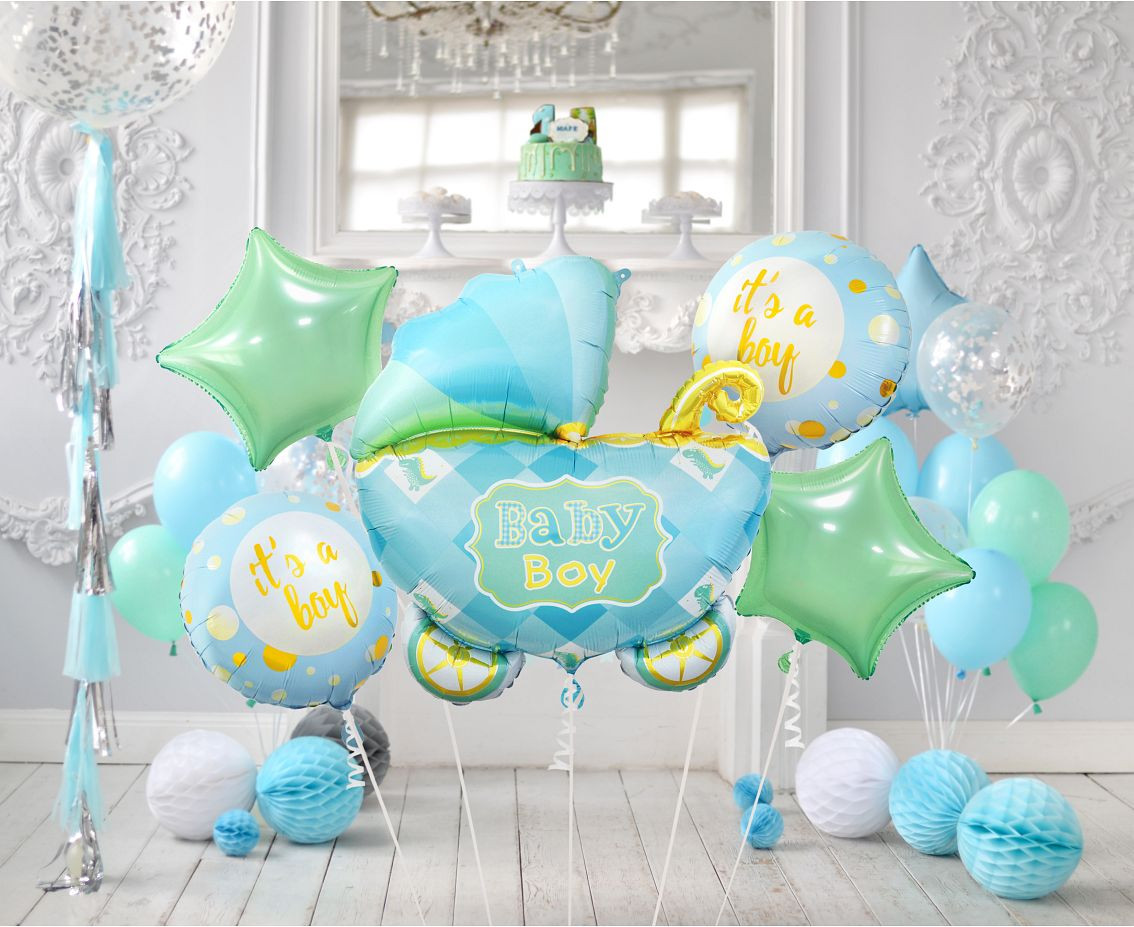 Foil balloon - Baby Carriage set, blue, 5 pcs. EOL