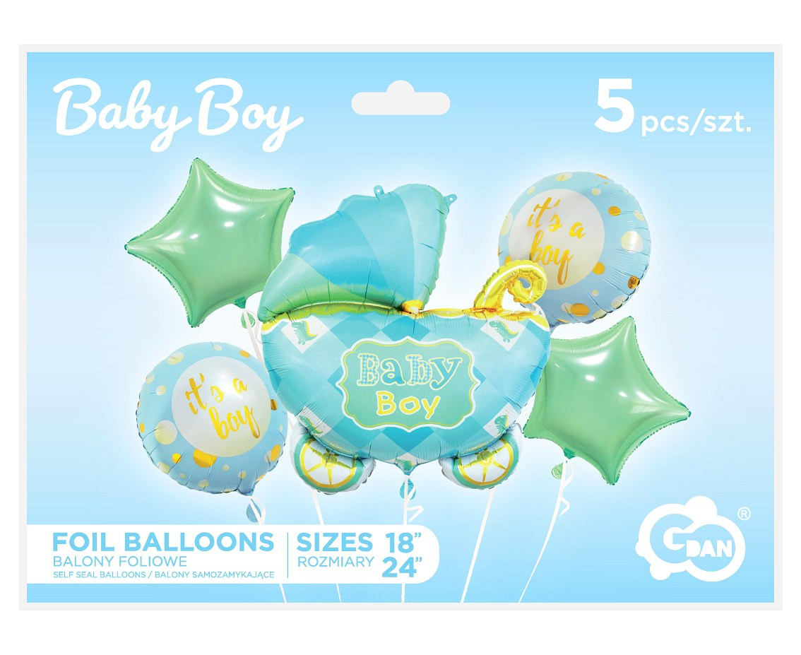 Foil balloon - Baby Carriage set, blue, 5 pcs. EOL