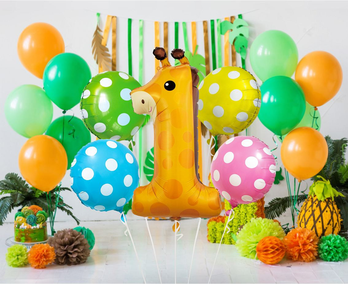 Foil balloon - Giraffe set, digit 1 / 5 pcs. EOL