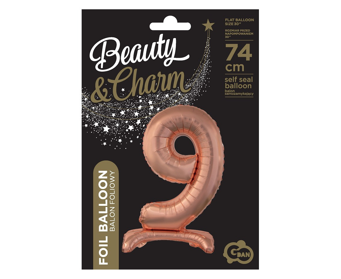 Foil balloon B&C standing digit 9, rosegold, 74 cm EOL
