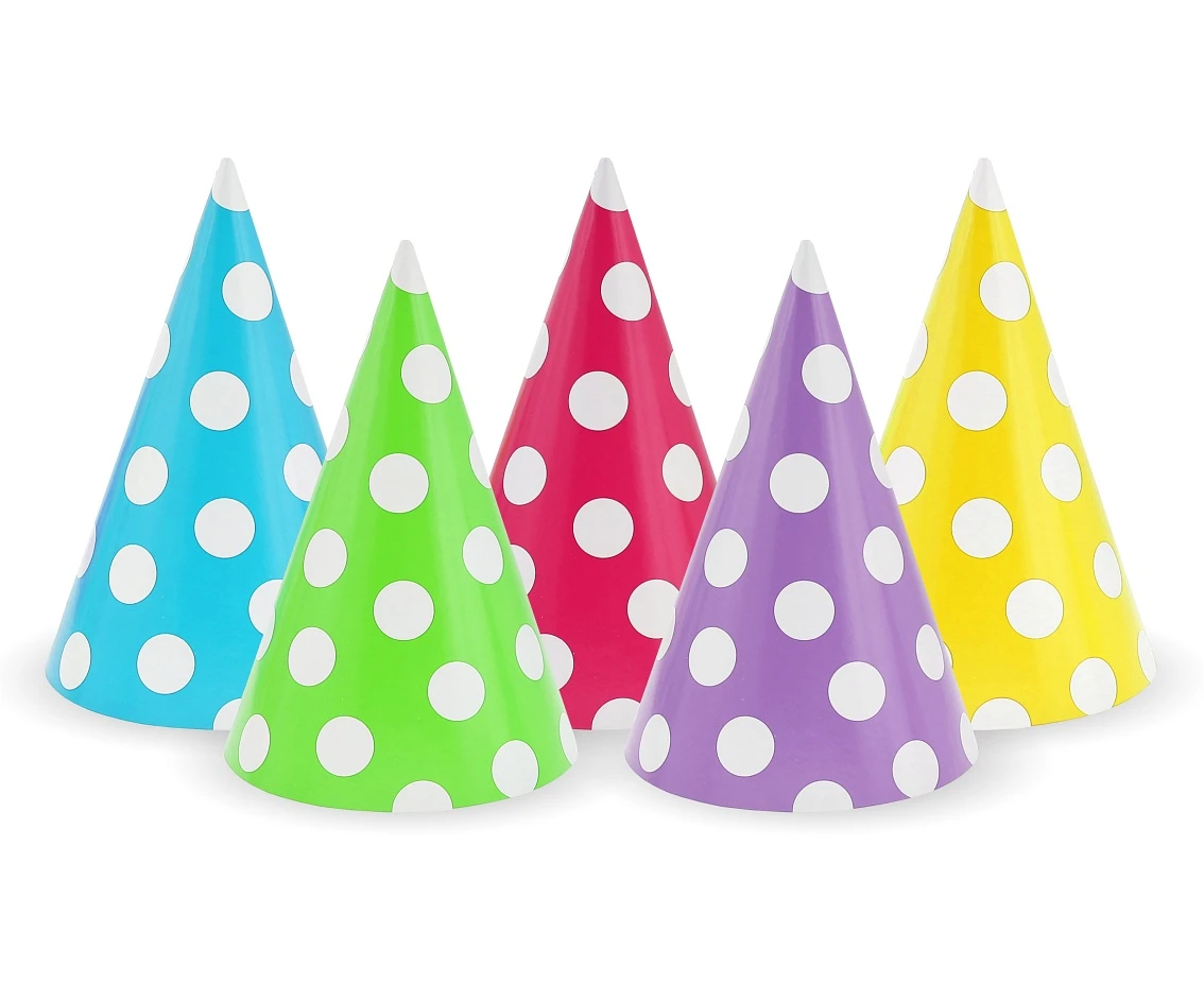 Paper hats Polka Dots, 5 colours assorted, 5 pcs