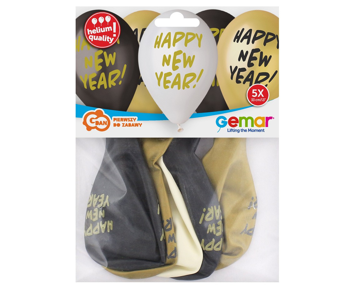 Balloons Gemar 13", premium helium "happy new year", metallic, 5pcs