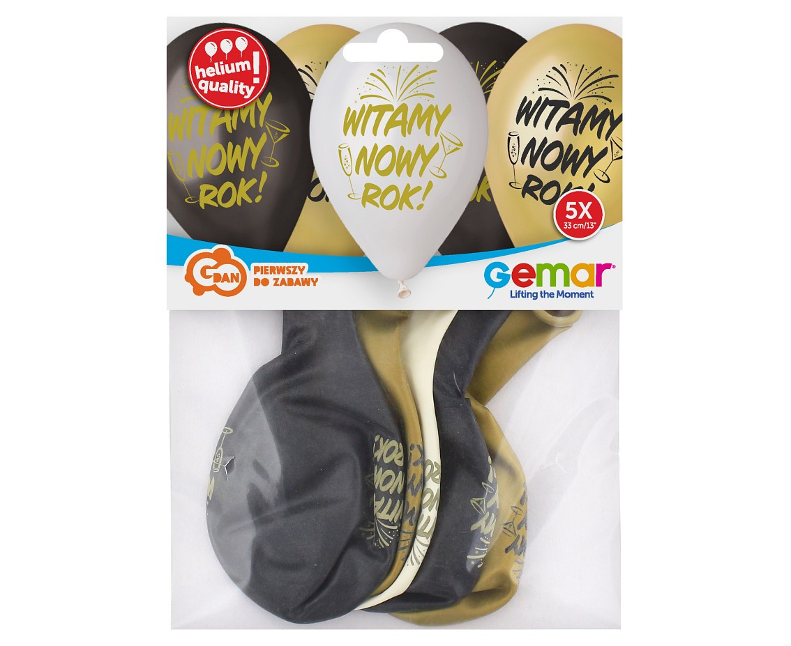 Balloons Gemar 13", premium helium "witamy nowy rok", metallic, 5pcs