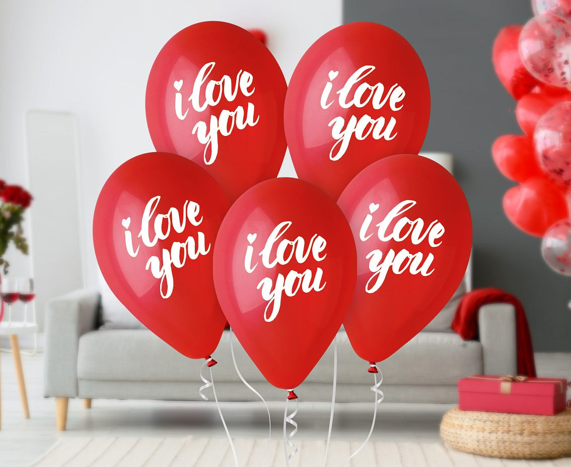 Balloons Gemar 13", pastel premium helium i love you (gold printing), 5pcs EOL