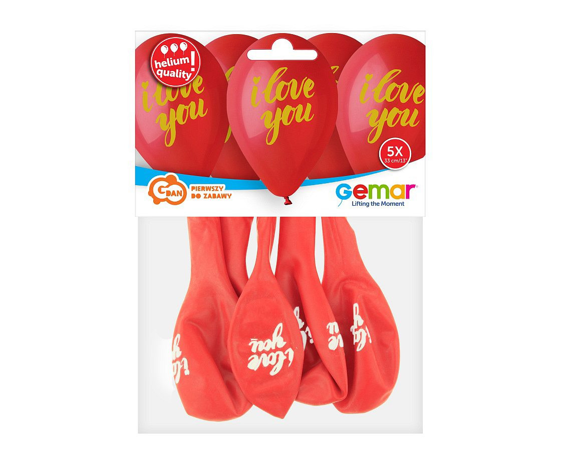 Balloons Gemar 13", pastel premium helium i love you (gold printing), 5pcs EOL