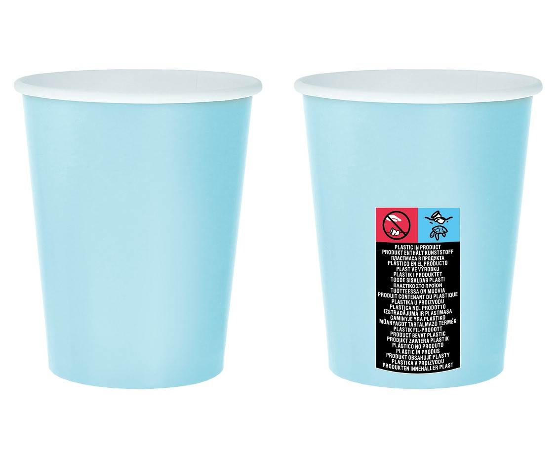 Paper cups, light blue solid colour, 270 ml / 14 pcs. EOL