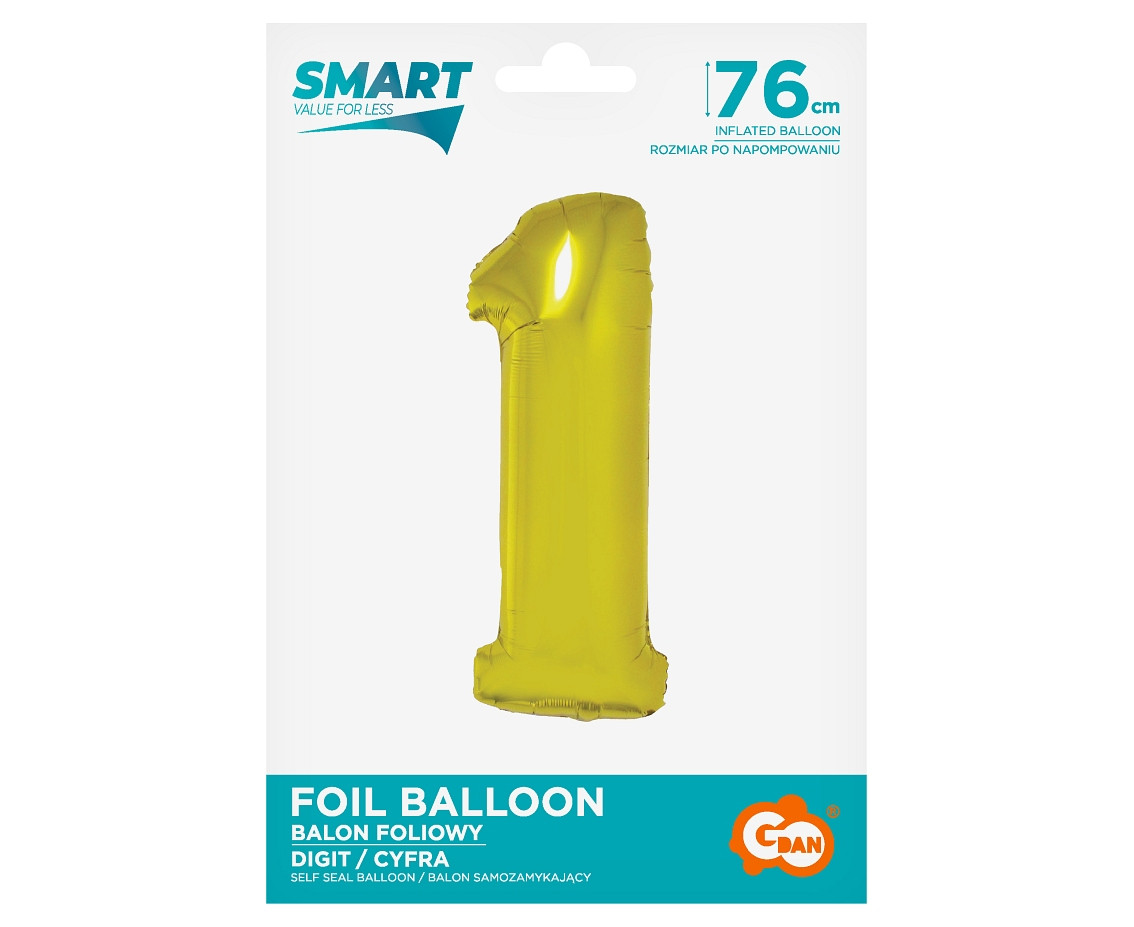 Foil balloon Smart, digit 1, gold, 76 cm