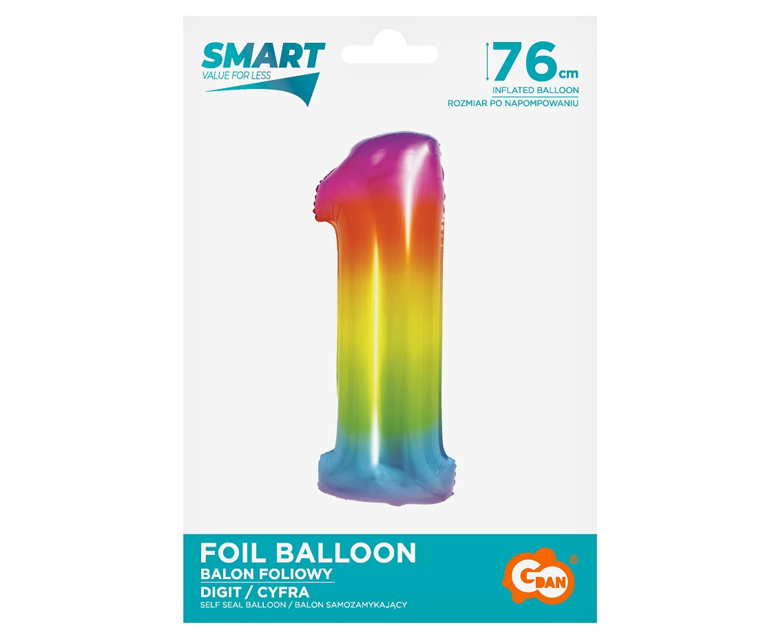 Foil balloon Smart, digit 1, rainbow, 76 cm