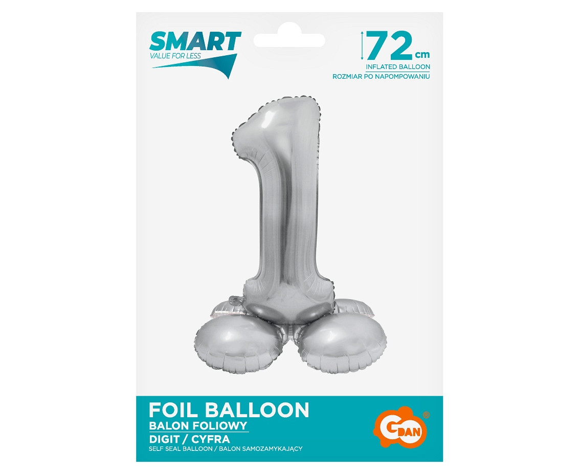 Foil balloon Smart, standing digit 1, silver, 72 cm EOL