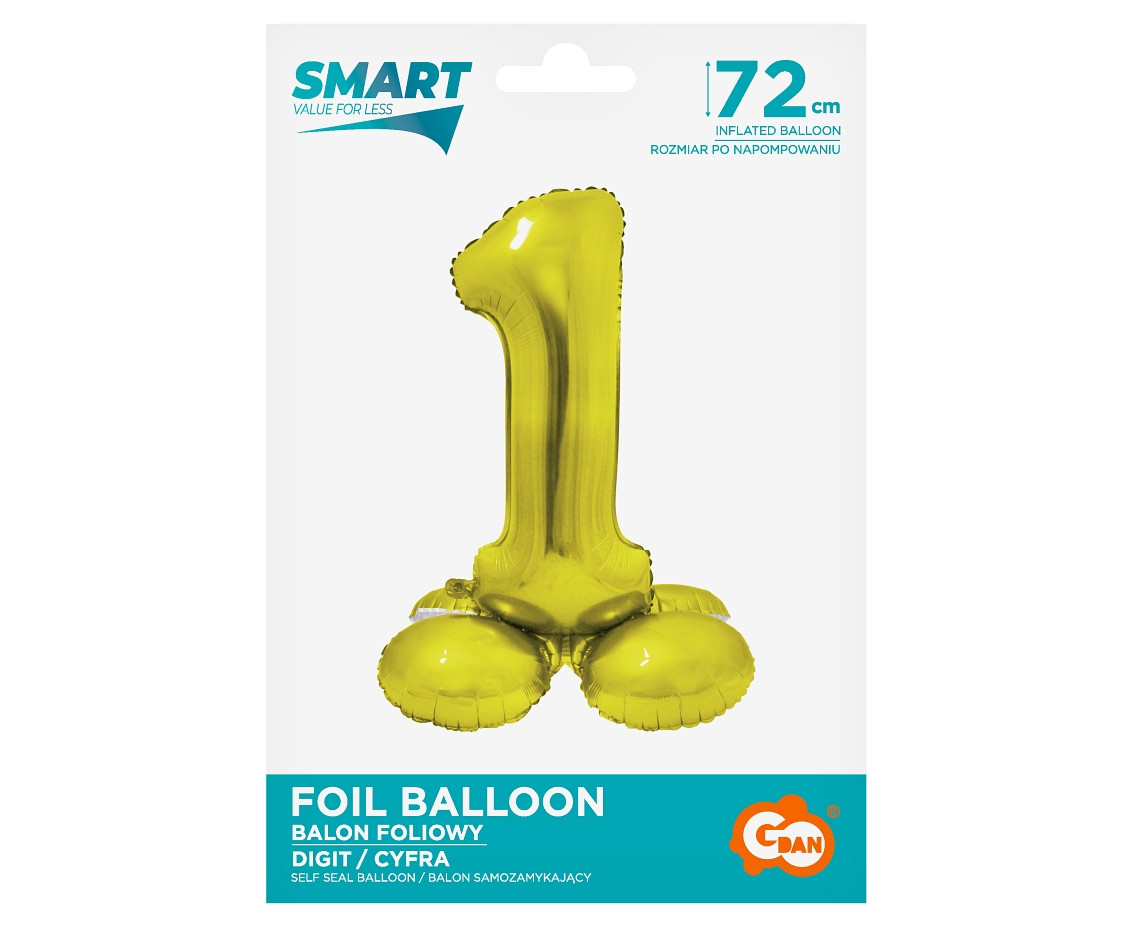 Foil balloon Smart, standing digit 1, gold, 72 cm EOL