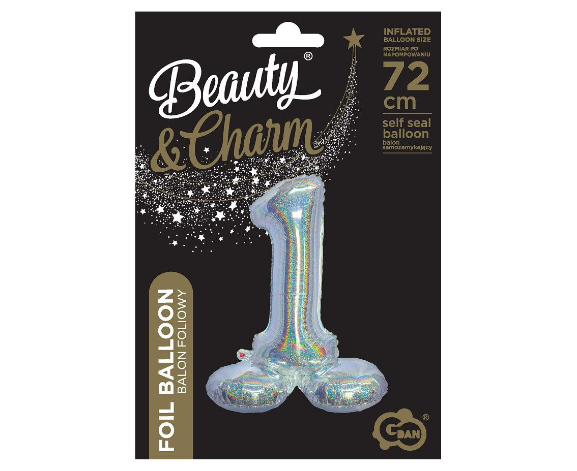 Foil balloon B&C, standing digit 1, holographic silver, 72 cm EOL