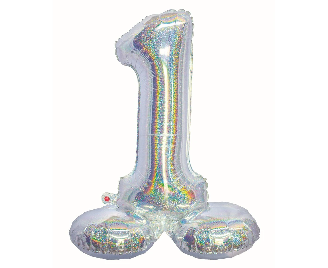 Foil balloon B&C, standing digit 1, holographic silver, 72 cm EOL