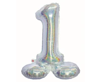 Foil balloon B&C, standing digit 1, holographic silver, 72 cm EOL