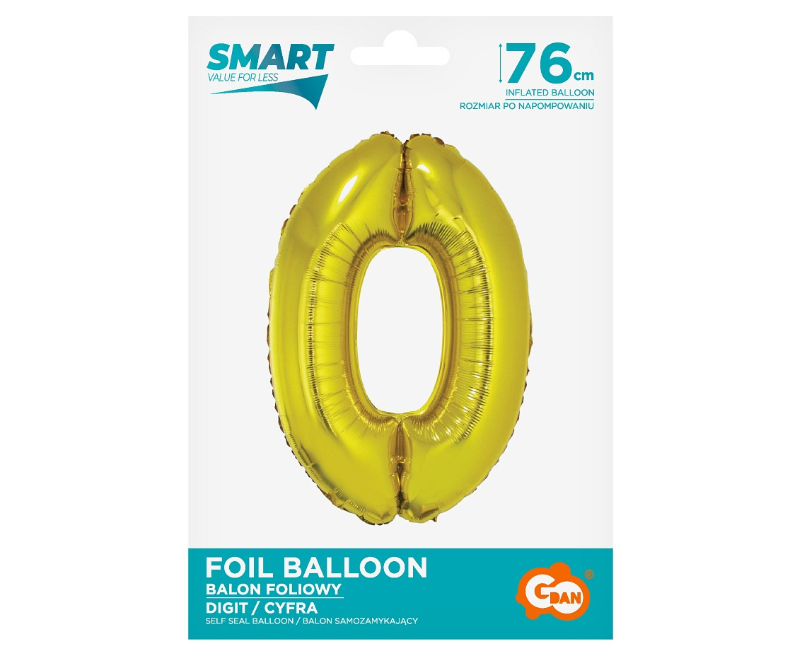Foil balloon Smart, digit 0, gold, 76 cm