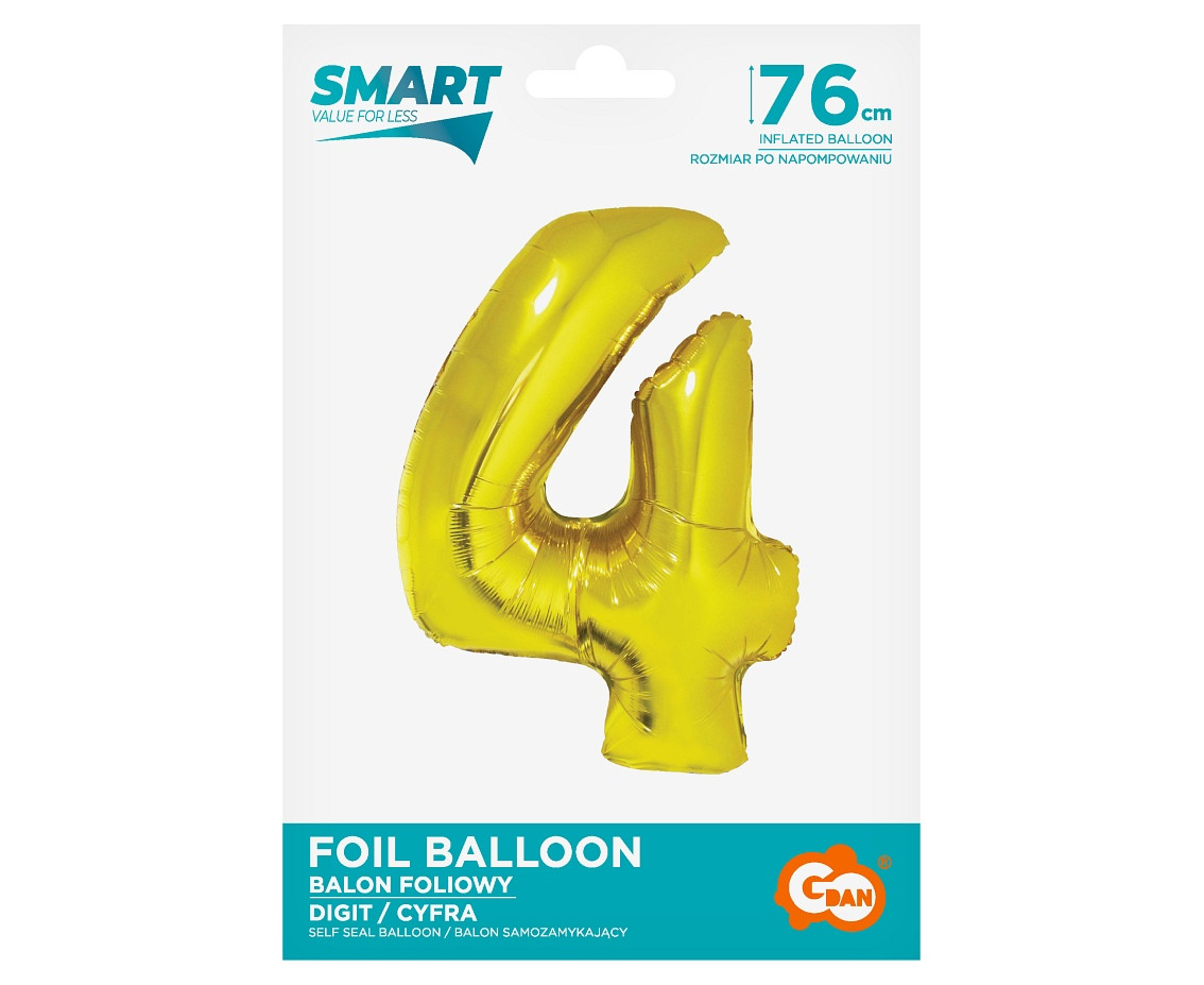 Foil balloon Smart, digit 4, gold, 76 cm