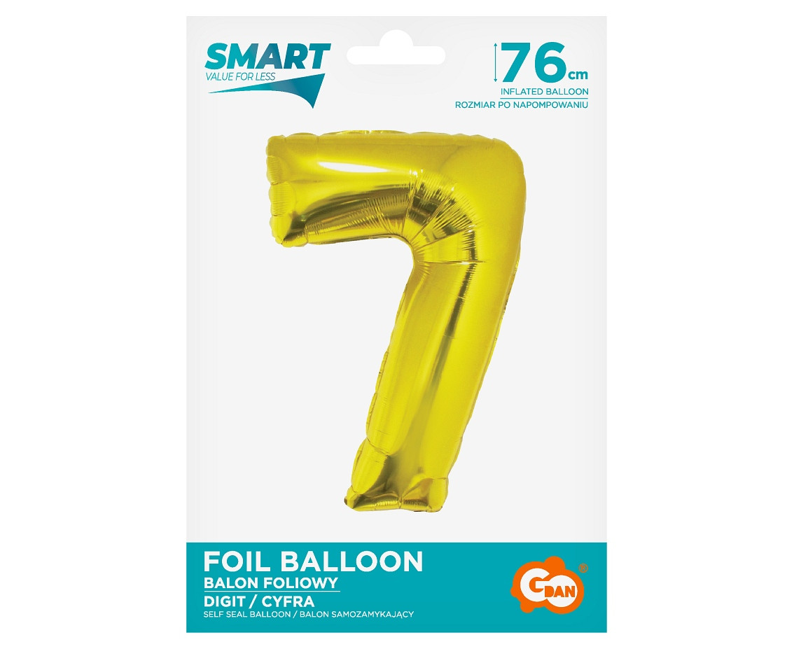 Foil balloon Smart, digit 7, gold, 76 cm