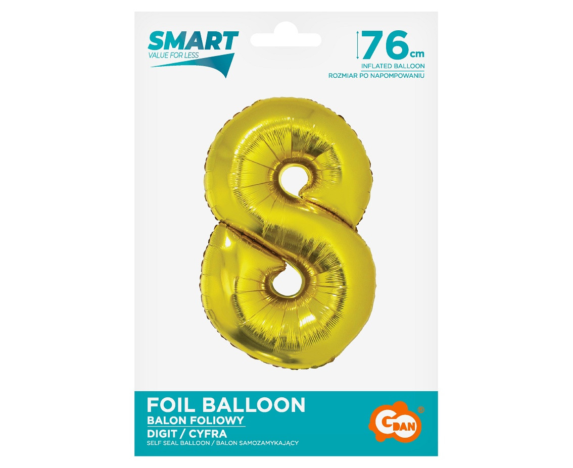 Foil balloon Smart, digit 8, gold, 76 cm