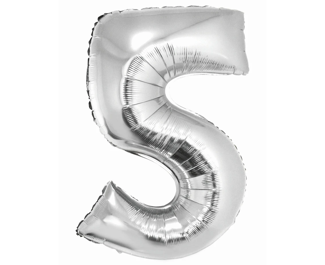 Foil balloon Smart, digit 5, silver, 76 cm