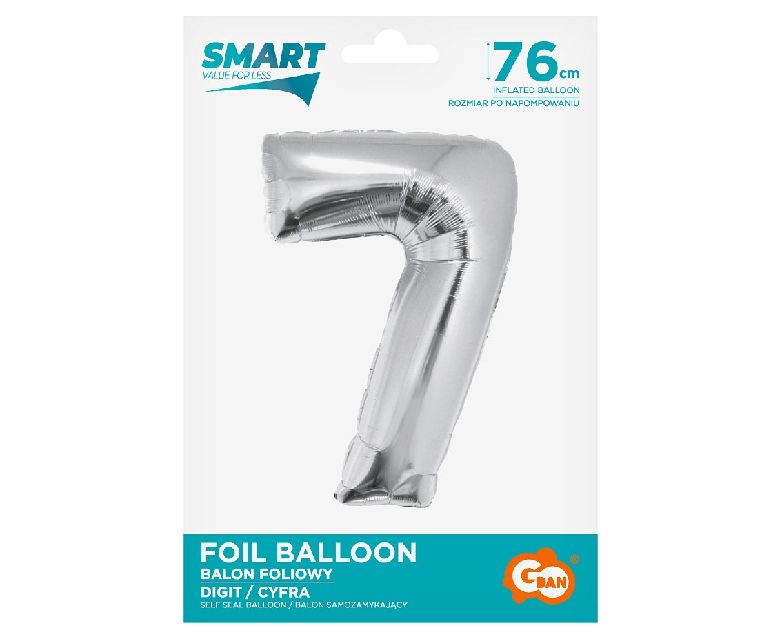 Foil balloon Smart, digit 7, silver, 76 cm