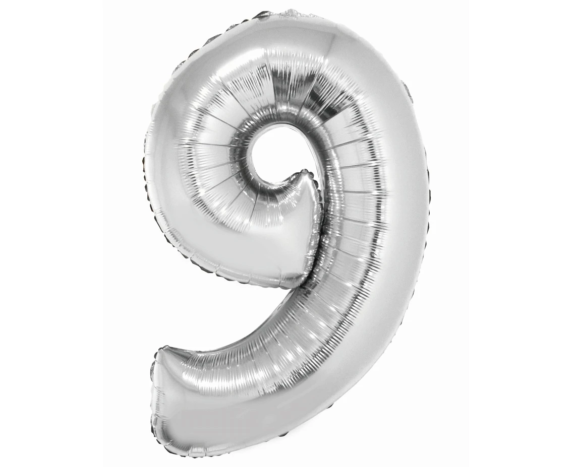 Foil balloon Smart, digit 9, silver, 76 cm