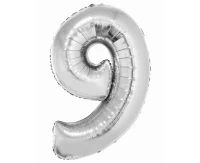 Foil balloon Smart, digit 9, silver, 76 cm