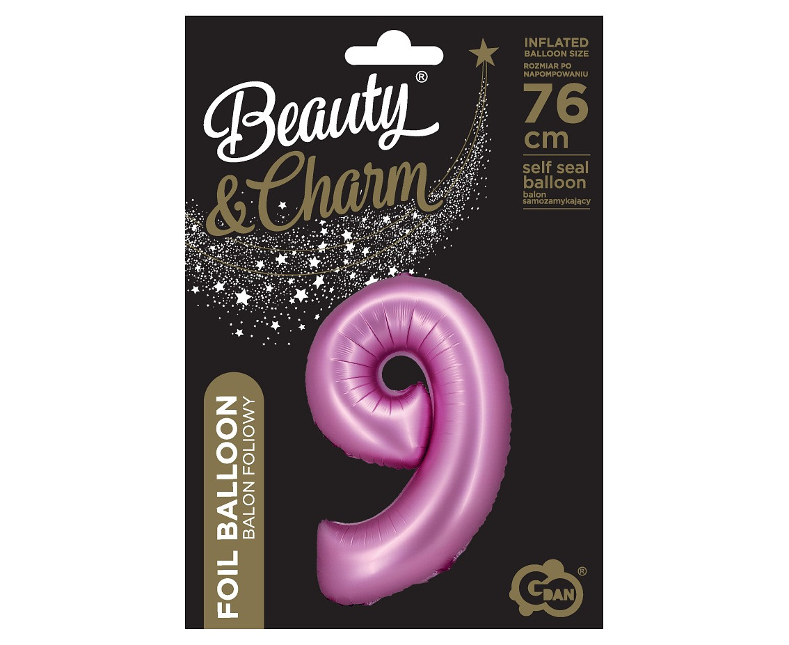 Foil balloon B&C, digit 9, satin pink, 76 cm EOL