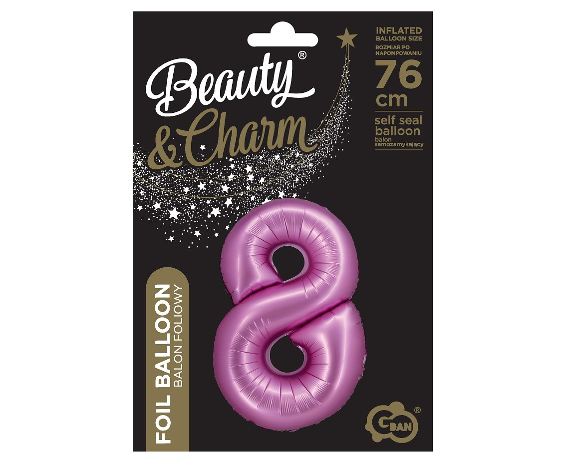 Foil balloon B&C, digit 8, satin pink, 76 cm EOL