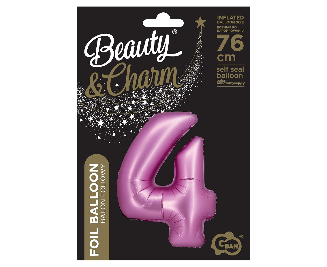 Foil balloon B&C, digit 4, satin pink, 76 cm EOL