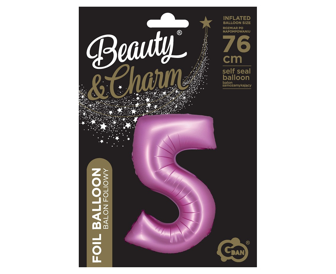 Foil balloon B&C, digit 5, satin pink, 76 cm EOL