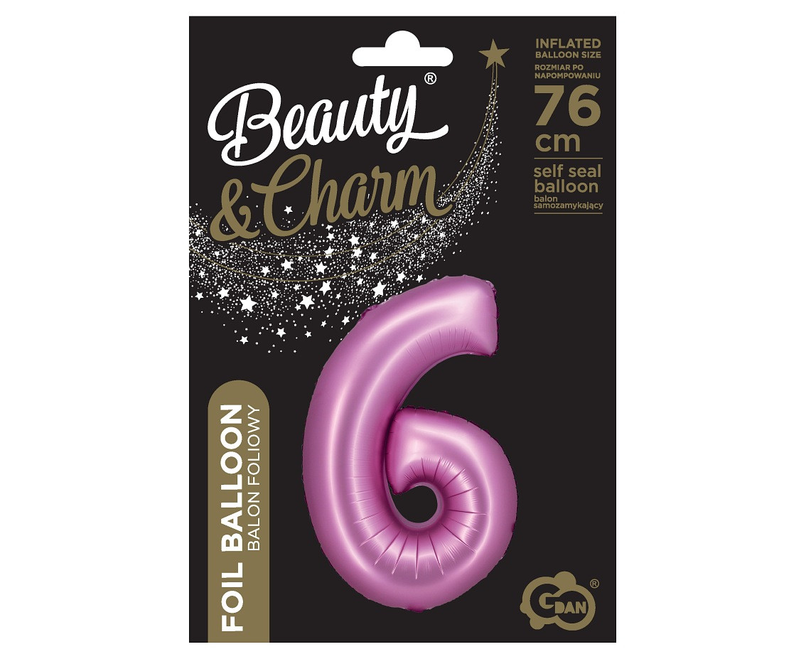 Foil balloon B&C, digit 6, satin pink, 76 cm EOL