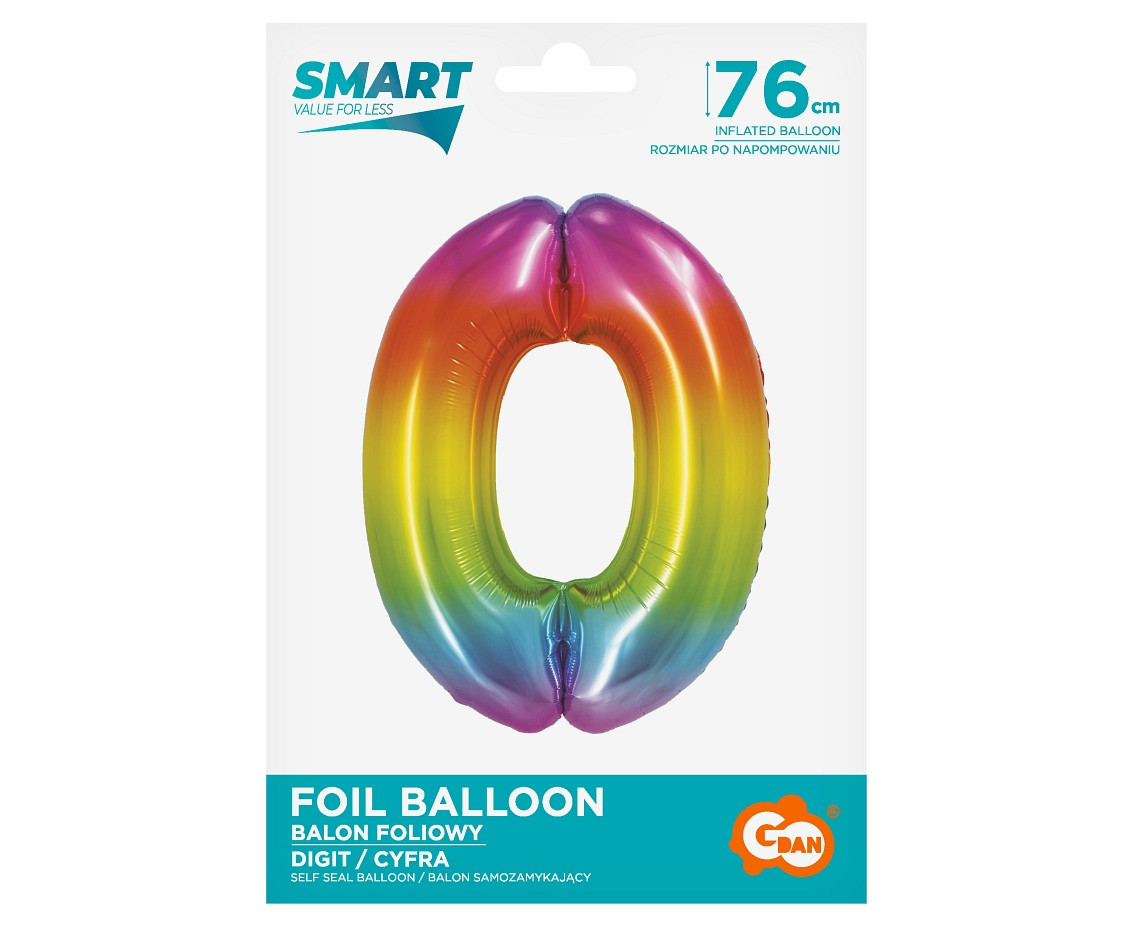 Foil balloon Smart, digit 0, rainbow, 76 cm