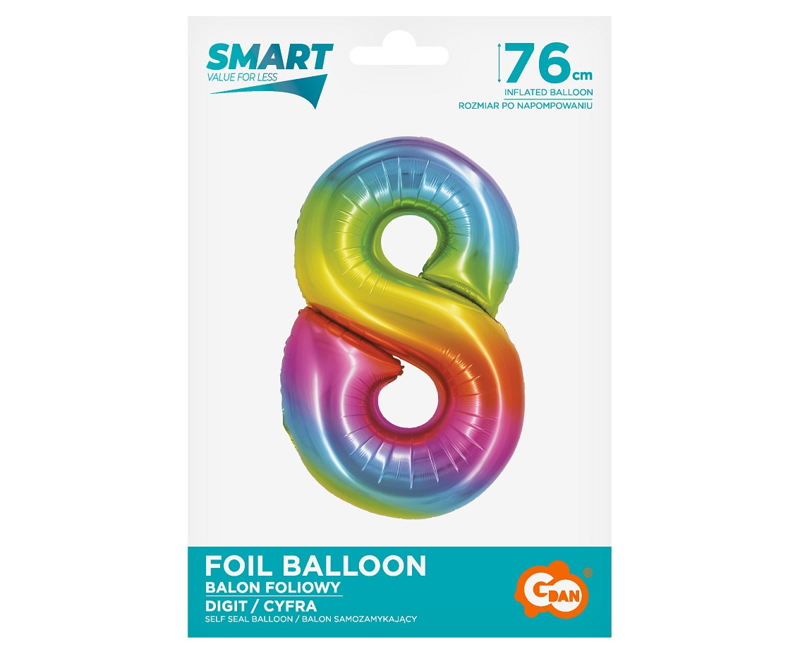 Foil balloon Smart, digit 8, rainbow, 76 cm