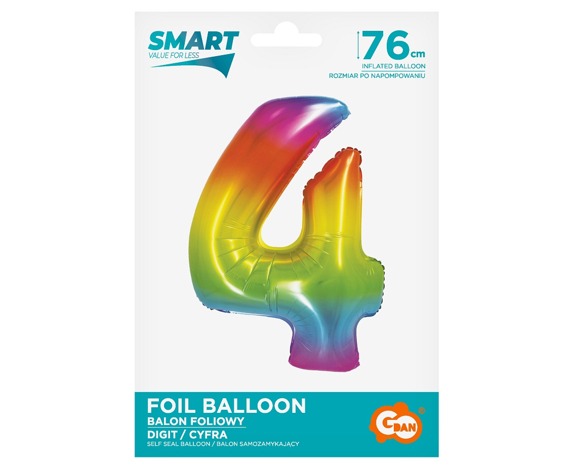 Foil balloon Smart, digit 4, rainbow, 76 cm