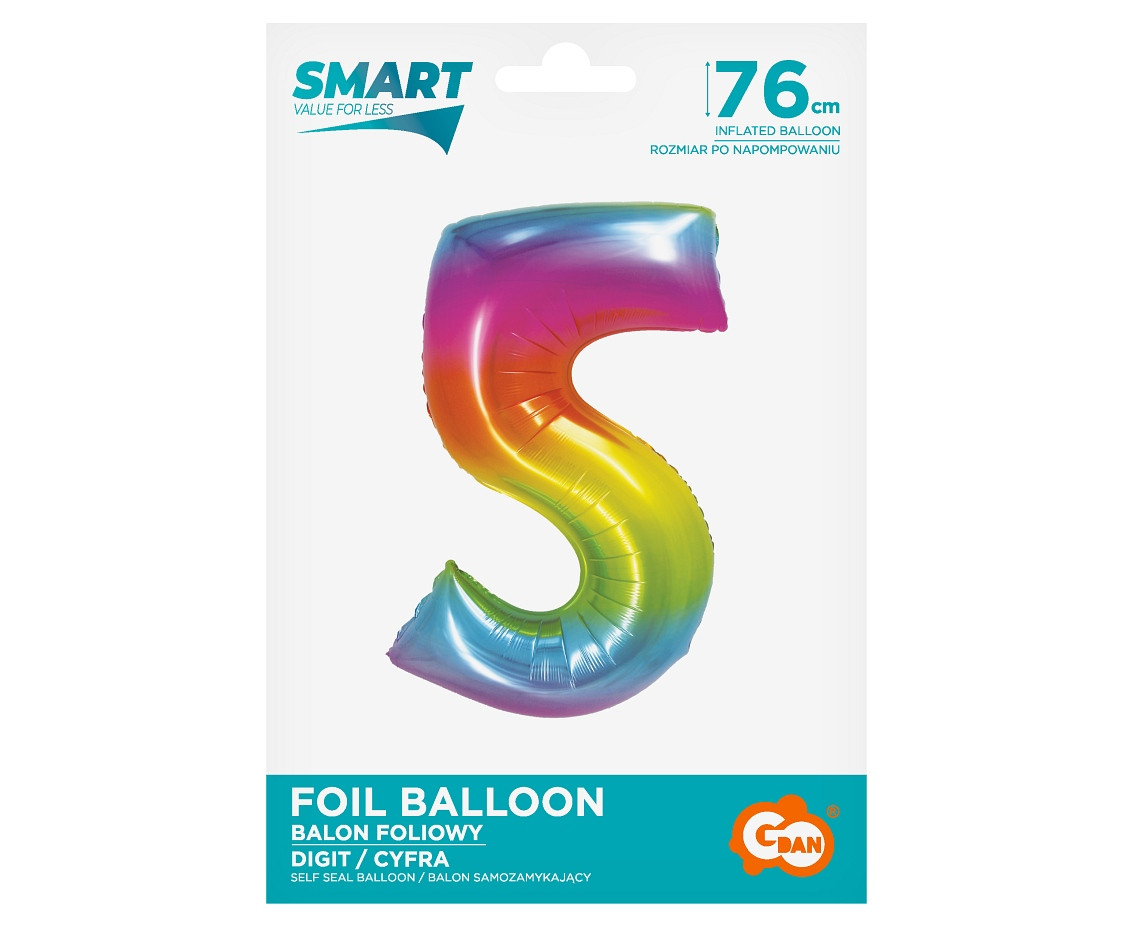 Foil balloon Smart, digit 5, rainbow, 76 cm