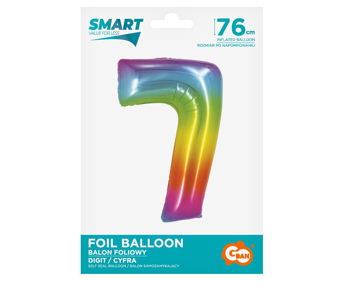 Foil balloon Smart, digit 7, rainbow, 76 cm