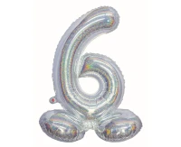 Foil balloon B&C, standing digit 6, holographic silver, 72 cm EOL