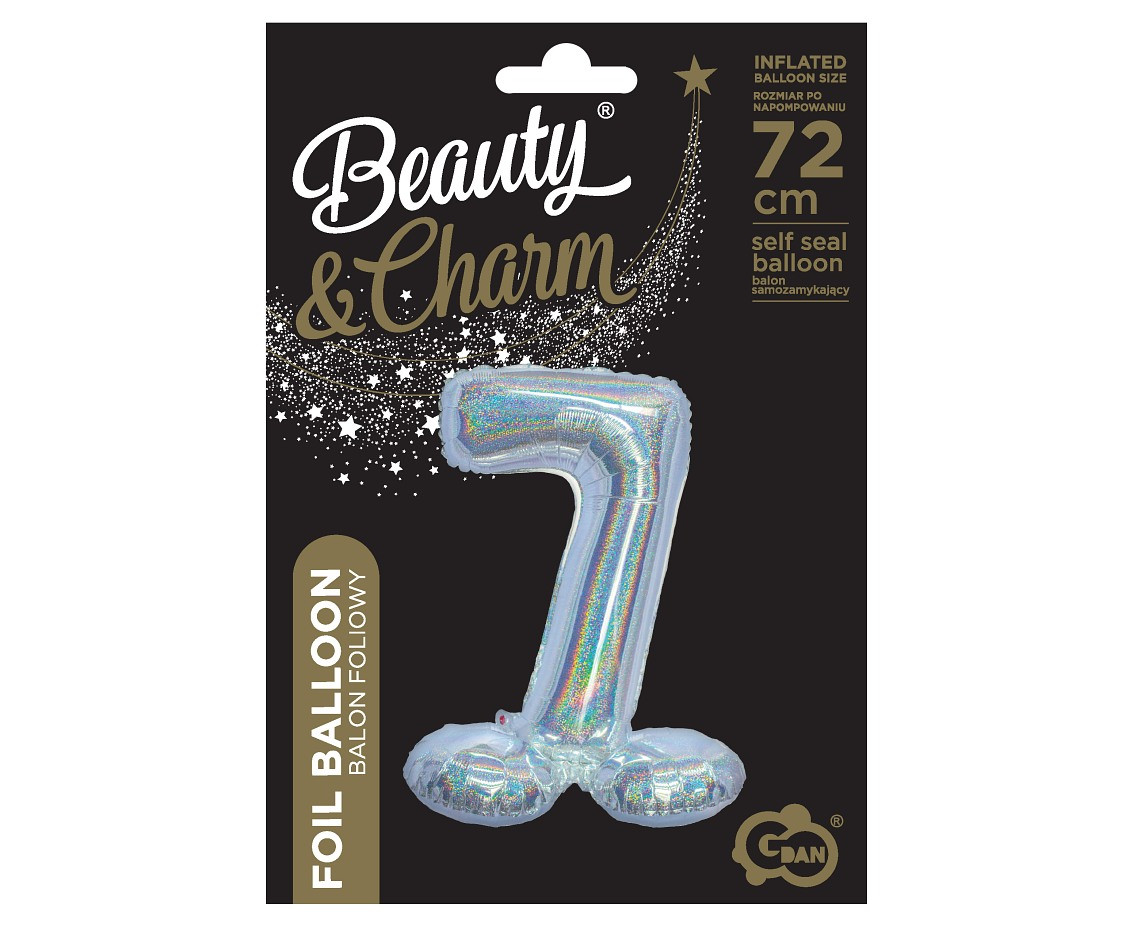Foil balloon B&C, standing digit 7, holographic silver, 72 cm EOL