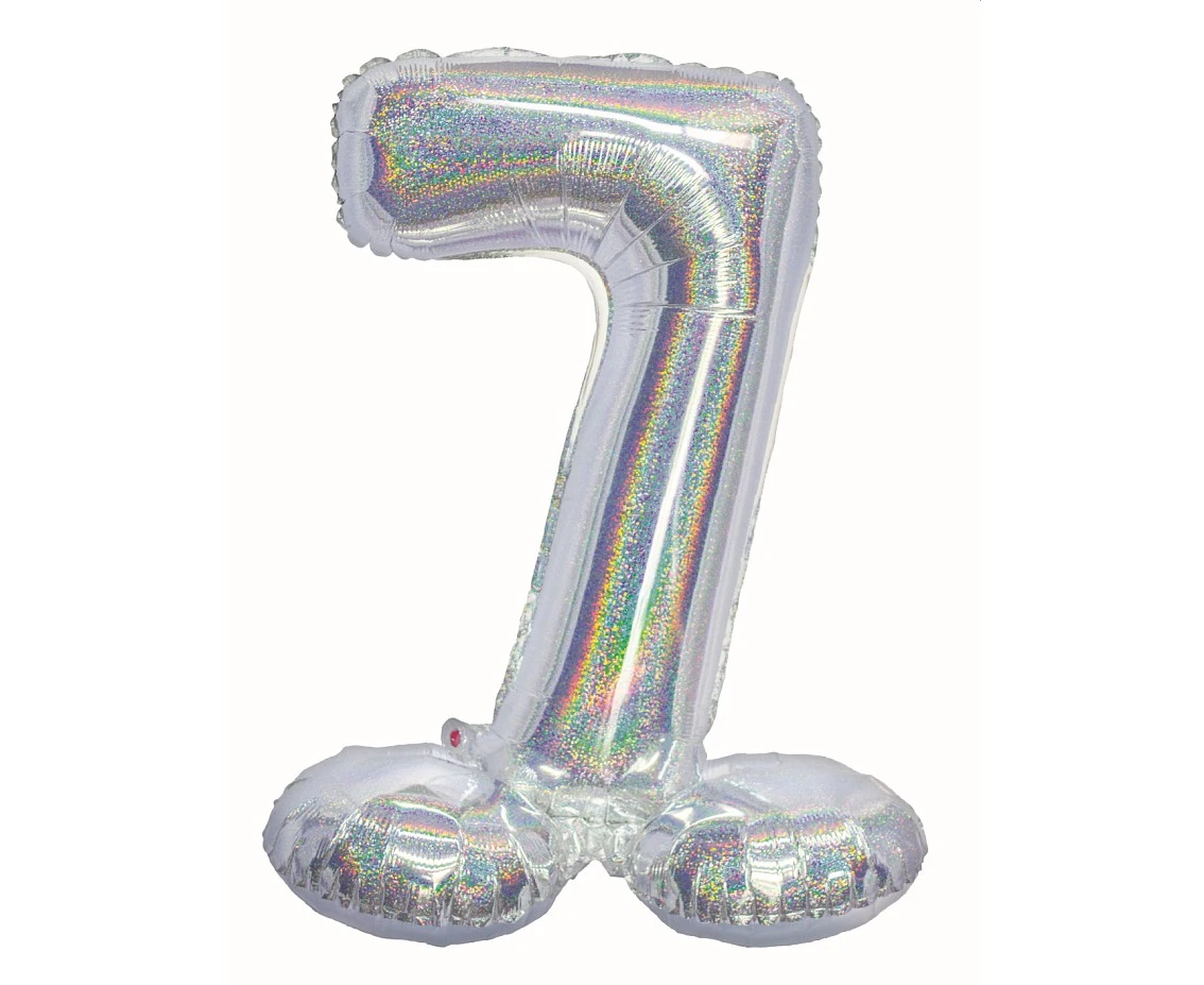 Foil balloon B&C, standing digit 7, holographic silver, 72 cm EOL
