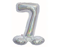 Foil balloon B&C, standing digit 7, holographic silver, 72 cm EOL
