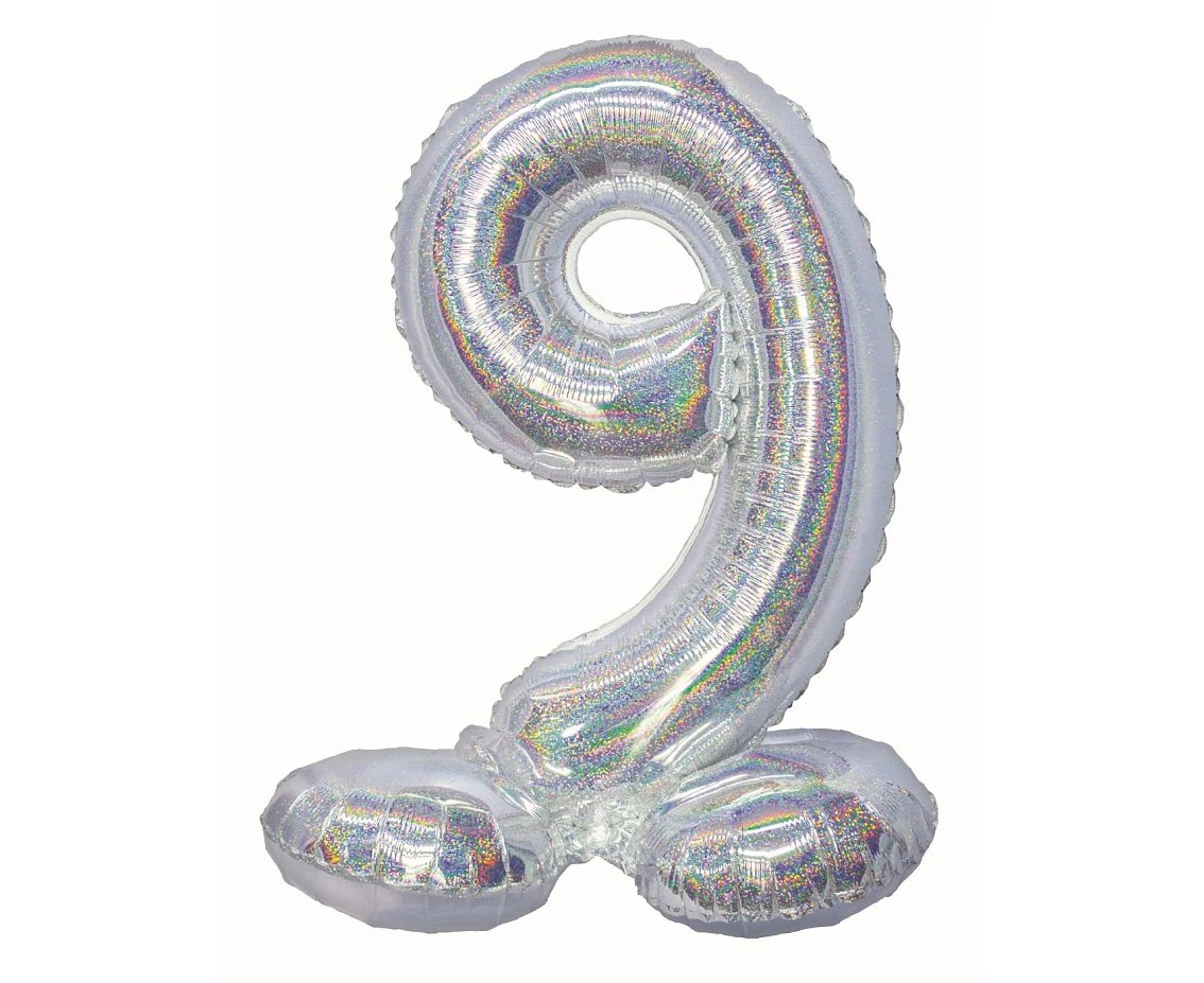 Foil balloon B&C, standing digit 9, holographic silver, 72 cm EOL