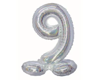 Foil balloon B&C, standing digit 9, holographic silver, 72 cm EOL