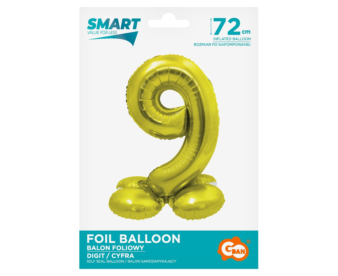 Foil balloon Smart, standing digit 9, gold, 72 cm EOL