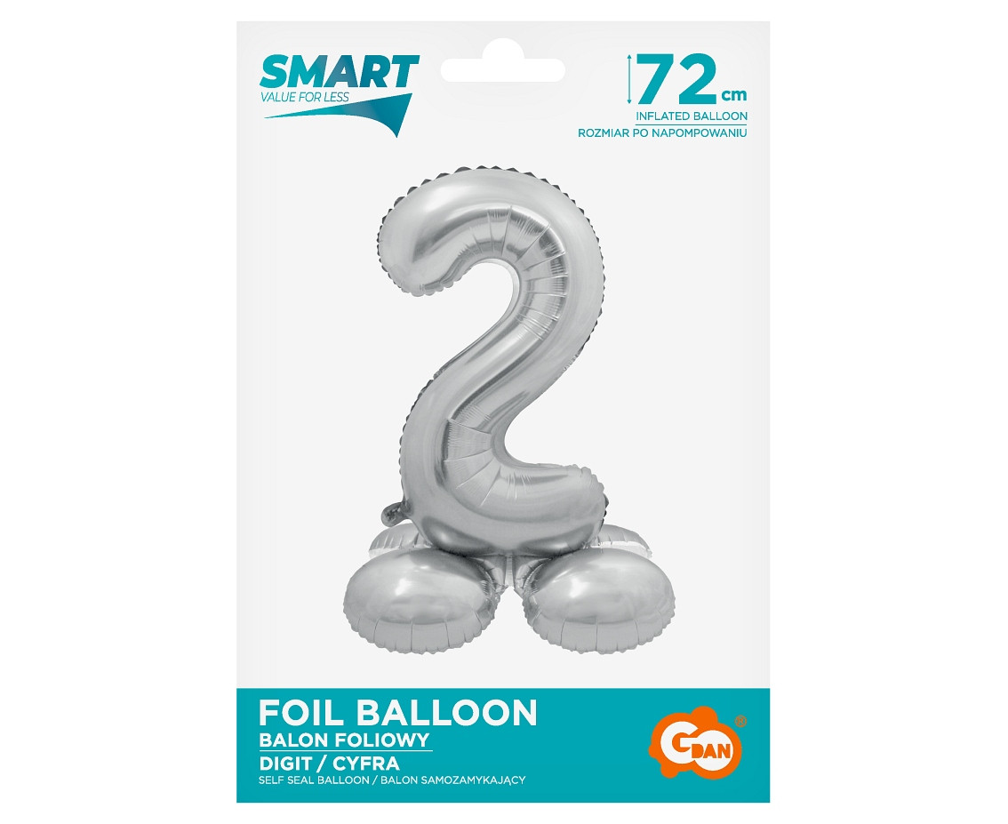 Foil balloon Smart, standing digit 2, silver, 72 cm EOL