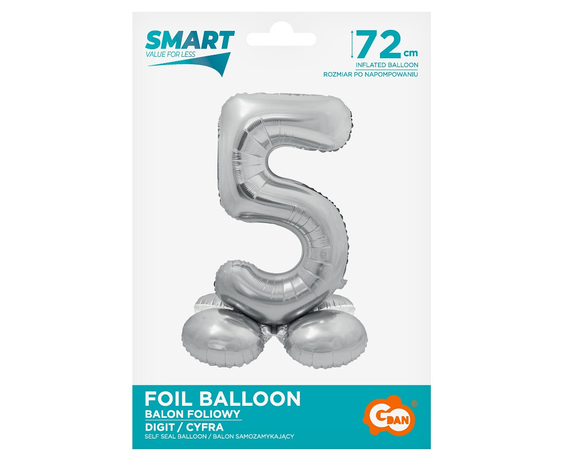 Foil balloon Smart, standing digit 5, silver, 72 cm EOL