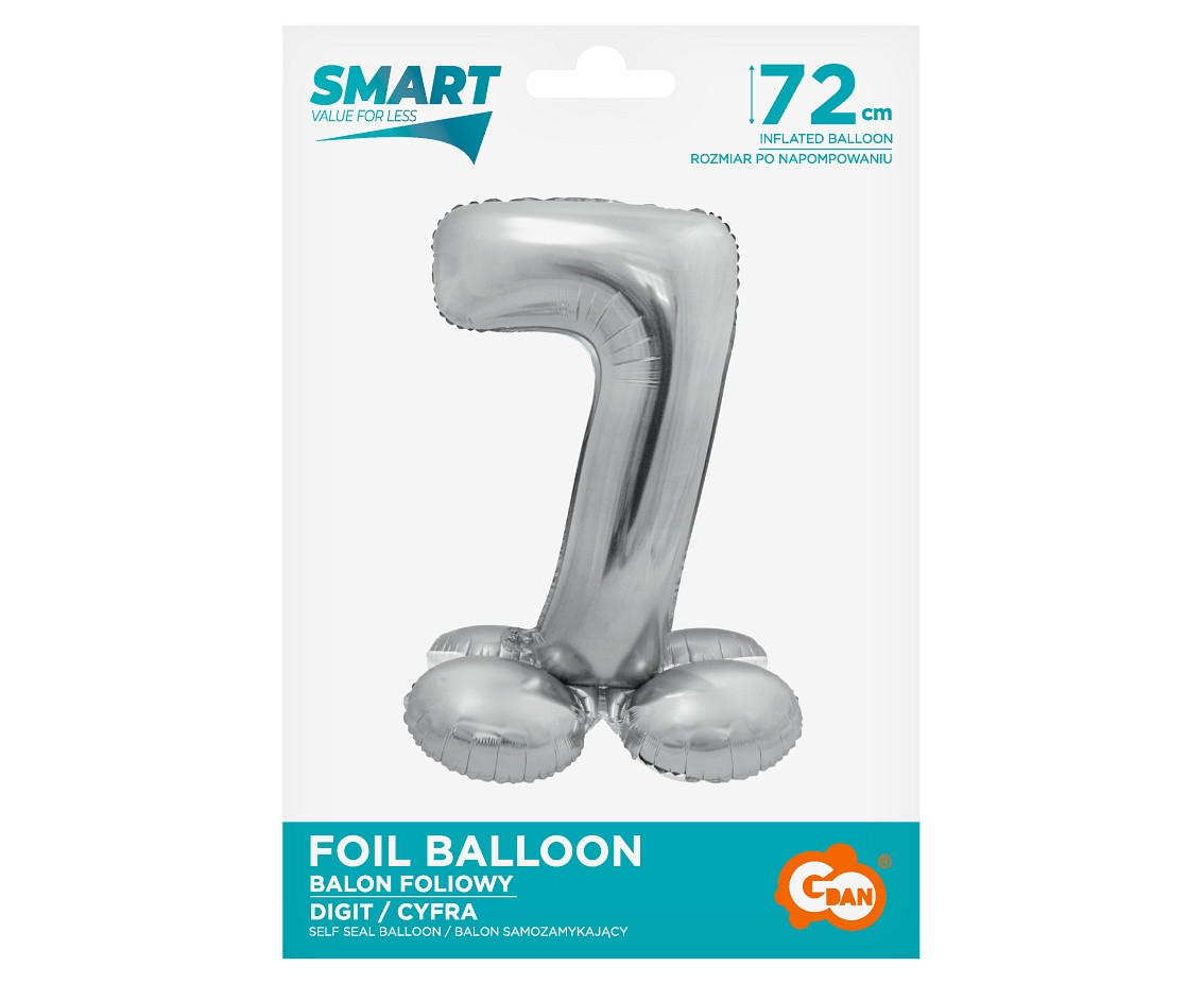 Foil balloon Smart, standing digit 4, silver, 72 cm EOL