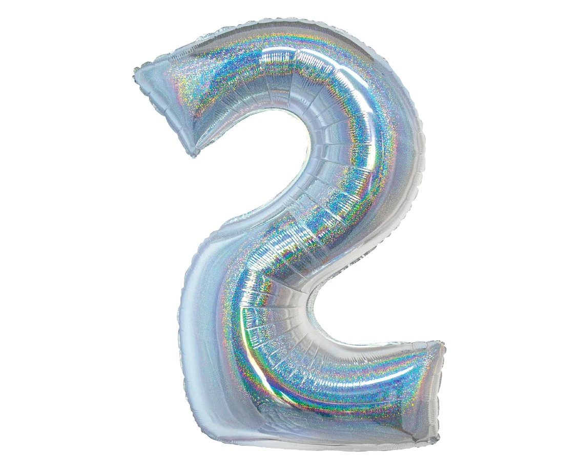 Foil balloon B&C, digit 2, holographic silver, 76 cm EOL