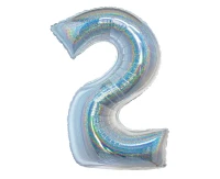 Foil balloon B&C, digit 2, holographic silver, 76 cm EOL