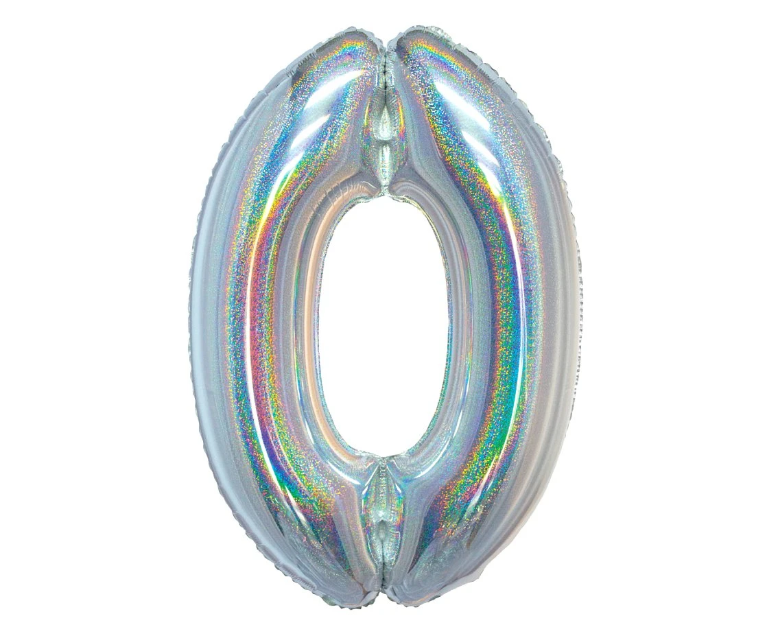 Foil balloon B&C, digit 0, holographic silver, 76 cm EOL