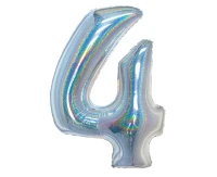 Foil balloon B&C, digit 4, holographic silver, 76 cm EOL