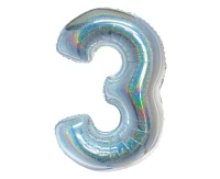 Foil balloon B&C, digit 3, holographic silver, 76 cm EOL